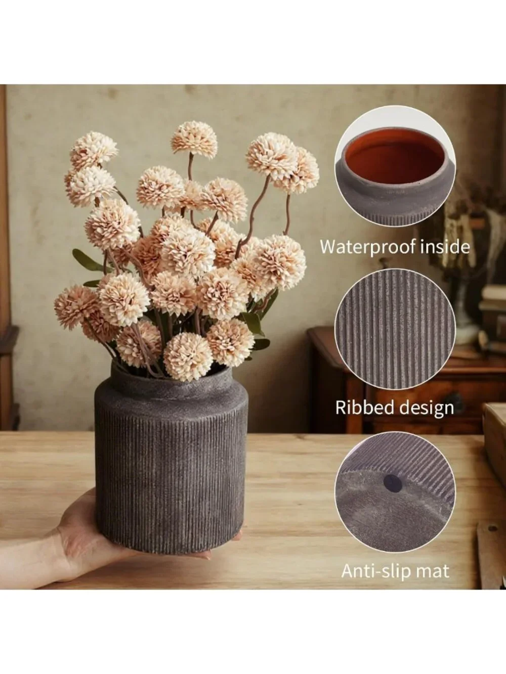 Set of 2 Rustic Ceramic Flower Vases - 5.9in Home Decor Accent Pieces
